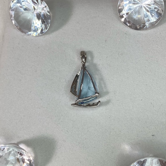 10K WHITE GOLD aquamarine and diamond pendant REAL GOLD - Picture 6 of 13